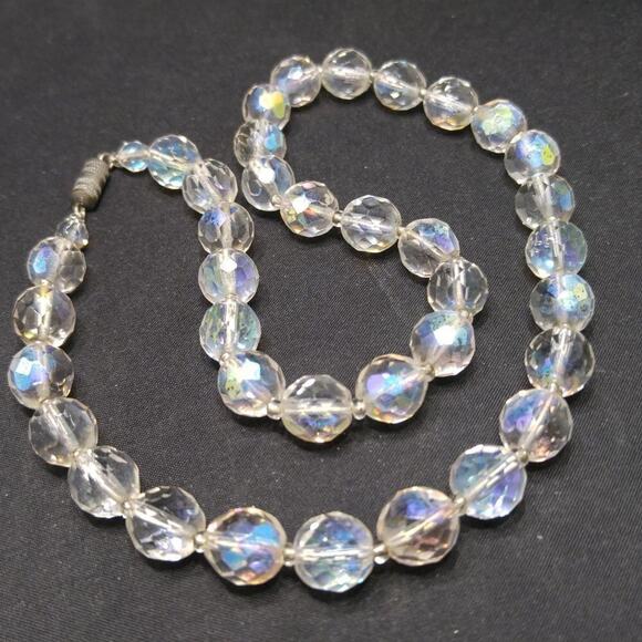 Vintage Czech Clear Crystal Bead Necklace, Fire Polished, 10mm, 18 1/2 Inches - Picture 2 of 8